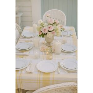 White & Gold Plaid Tablecloth | Neutral Color | Table Decor 50‎ x 60   # 17